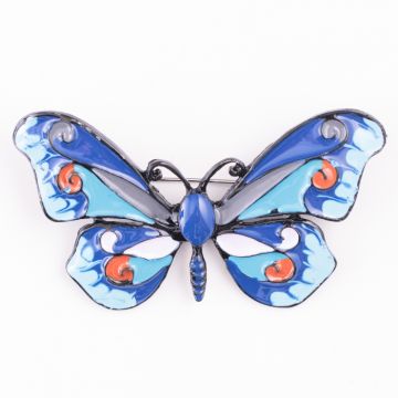 Brosa metalica neagra fluture albastru cu bleu