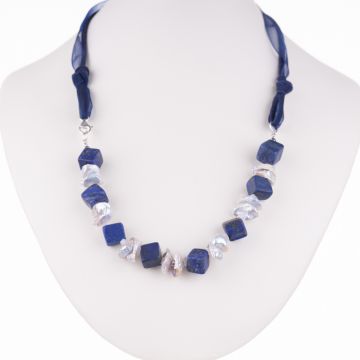 Colier din forme diferite de lapis, perle naturale si hematit