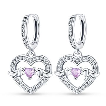 Cercei argint 925, JW603, model inima cu zirconiu, placati cu rodiu