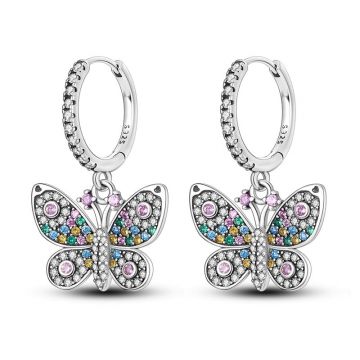 Cercei rotunzi argint 925, JW571, model fluture, placati cu rodiu