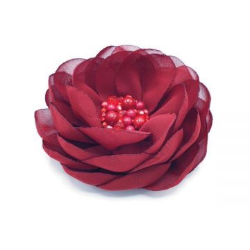 Brosa eleganta floare mare bordo din voal 10 cm, Corizmi, Garnet Floral Charm
