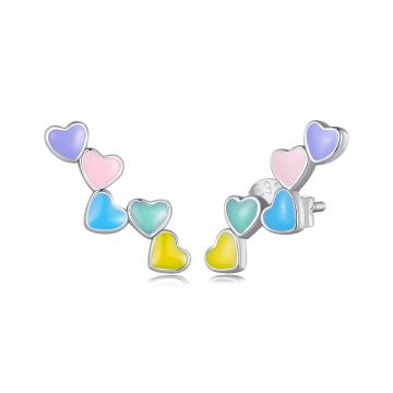 Cercei din argint Dancing Colorful Hearts