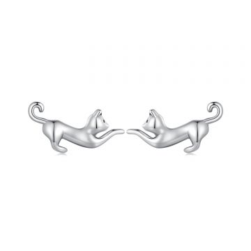 Cercei din argint Silver Jumping Cat