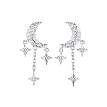 Cercei din argint Silver Moon and Shiny Stars