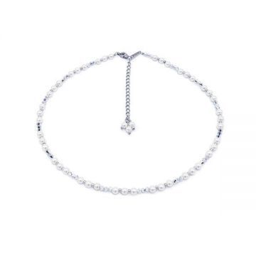 Colier subtire la baza gatului sau bratara perle si cristale mici alb si argintiu, Corizmi, Sweet Sparkle