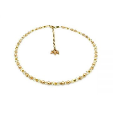 Colier subtire la baza gatului sau bratara perle si cristale mici aurii, Corizmi, Sweet Gold