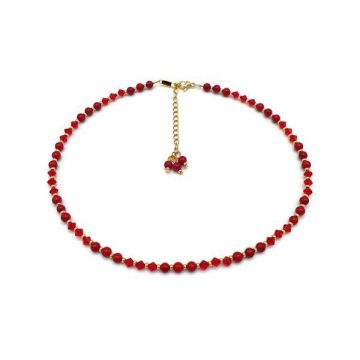 Colier subtire la baza gatului sau bratara perle si cristale mici rosii, Corizmi, Sweet Red