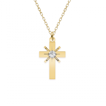 Elif - Colier personalizat cruce din argint 925 placat cu aur galben 24 Karate si Cristal Swarovski