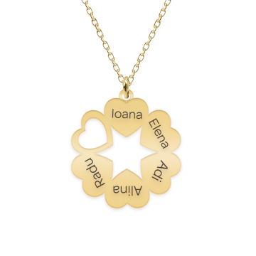 Evelyn - Colier personalizat cinci inimioare cu nume din argint 925 placat cu aur galben 24 Karate