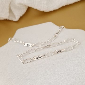 Set lantisor si bratara TOTUL MEU - 2 placute personalizate si lant din zale mari - Argint 925