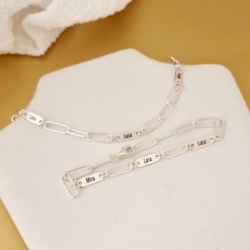 Set lantisor si bratara TOTUL MEU - 3 placute personalizate si lant din zale mari - Argint 925