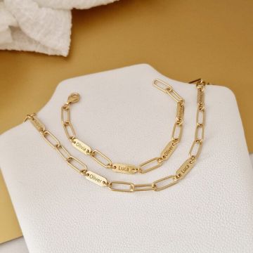 Set lantisor si bratara TOTUL MEU - 4 placute personalizate si lant din zale mari - Argint 925 placat cu Aur Galben 18K