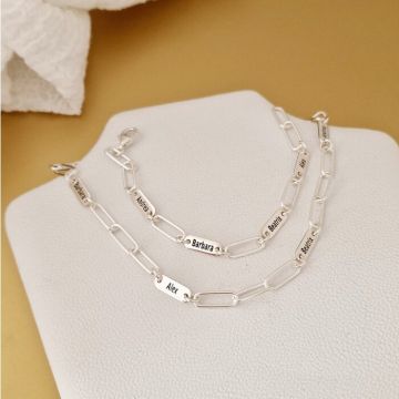 Set lantisor si bratara TOTUL MEU - 4 placute personalizate si lant din zale mari - Argint 925