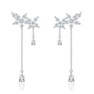 Cercei din argint Long Fashion Crystals
