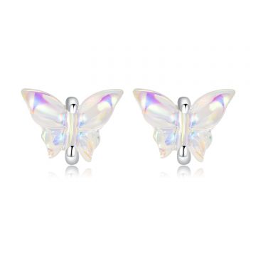 Cercei din argint Rainbow Glass Butterfly