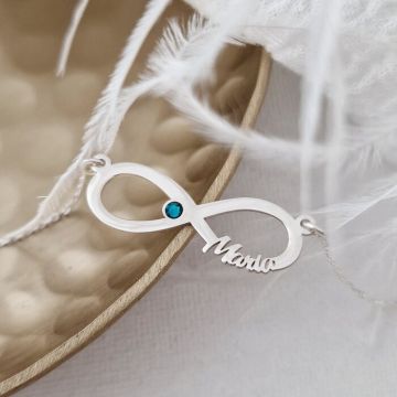 Lantisor Etern - Infint cu 1 nume decupate si cristale Swarovski - Argint 925