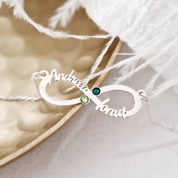Lantisor Etern - Infinit cu 2 nume decupate si cristale Swarovski - Argint 925