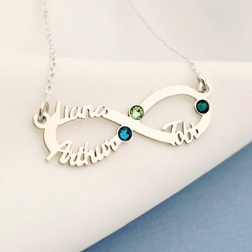 Lantisor Etern - Infint cu 3 nume decupate si cristale Swarovski - Argint 925