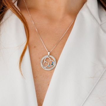 Lantisor Familie unita - Inimi in disc - 4 nume si cristale Swarovski - Argint 925