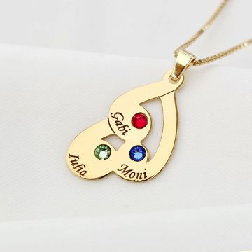 Lantisor Picaturi de emotie - 3 nume si cristale Swarovski - Argint 925 placat cu Aur Galben 18K