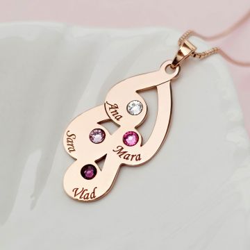 Lantisor Picaturi de emotie - 4 nume si cristale Swarovski - Argint 925 placat cu Aur Roz 18K