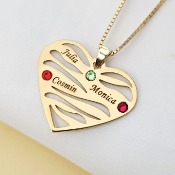 Lantisor Valuri de Iubire - 3 nume si cristale Swarovski - Argint 925 placat cu Aur Galben 18K