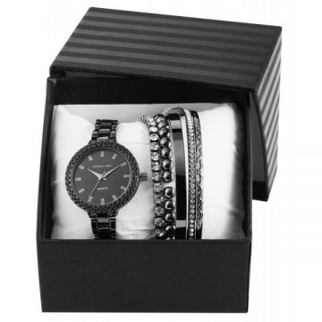 Set Ceas de Dama cu 5 Bratari, Negru Si Cutie Cadou Excellanc Present