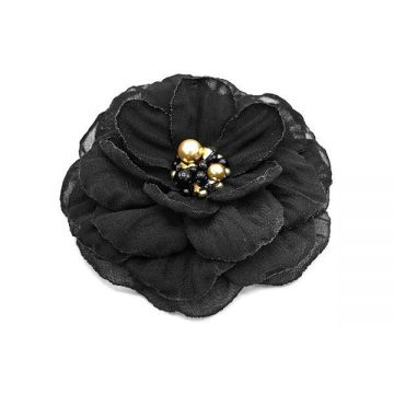Brosa eleganta floare neagra din voal mijloc negru cu auriu 8.5 cm, Corizmi, Irina