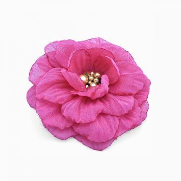 Brosa eleganta floare roz magenta din voal mijloc auriu 8.5 cm, Corizmi, Liana