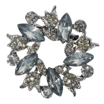 Brosa metalica argintie cu pietre fatetate, forma circulara cu flori