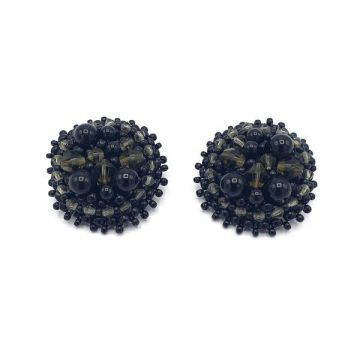 Cercei eleganti clips rotunzi negri, Corizmi, Black Glam Clips