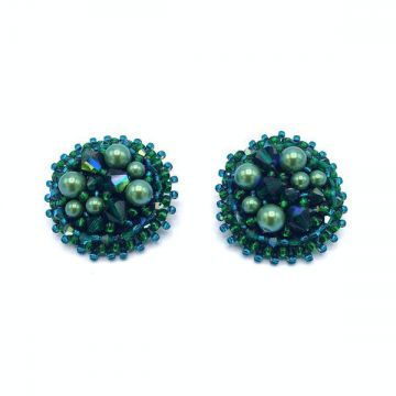 Cercei eleganti clips rotunzi verzi, Corizmi, Green Glam Clips