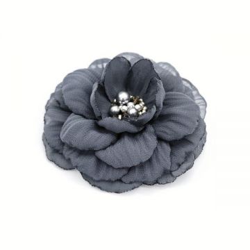 Brosa eleganta floare gri din voal mijloc argintiu 8.5 cm, Corizmi, Luiza
