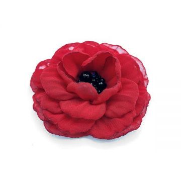 Brosa eleganta floare rosie din voal mijloc negru 8.5 cm, Corizmi, Rachel
