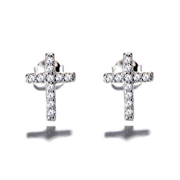 Cercei argint 925, JW690, model cruce, placati cu rodiu