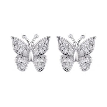Cercei argint 925, JW731, model fluture, placati cu rodiu