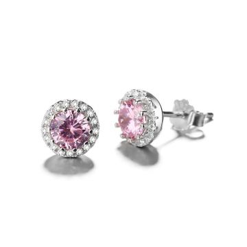 Cercei argint 925, JW787, model zirconiu roz, placati cu rodiu
