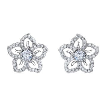 Cercei argint 925, JW806, model floare zirconiu alb, placati cu rodiu