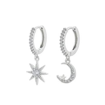 Cercei argint 925, JW952, model luna si soare, placati cu rodiu