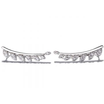 Cercei ear cuffs argint 925, JW679, model frunze, placat cu rodiu