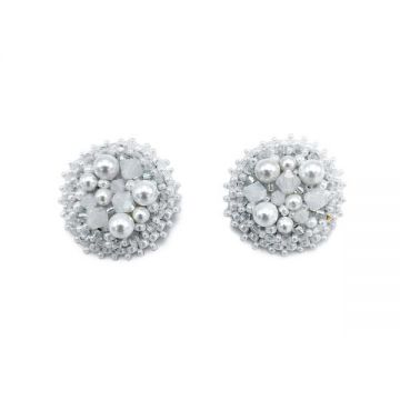 Cercei eleganti clips rotunzi mari albi cu perle, Corizmi, White Glam Clips