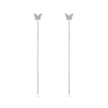 Cercei lungi argint 925, JW967, model fluture, placati cu rodiu
