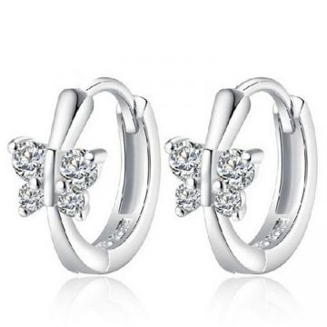 Cercei rotunzi argint 925, JW907, model fluture, placati cu rodiu