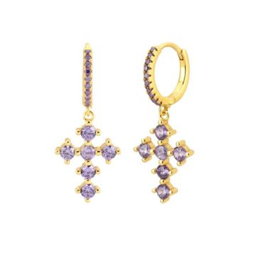Cercei argint 925, JW1050, model cruce mov, placati cu aur