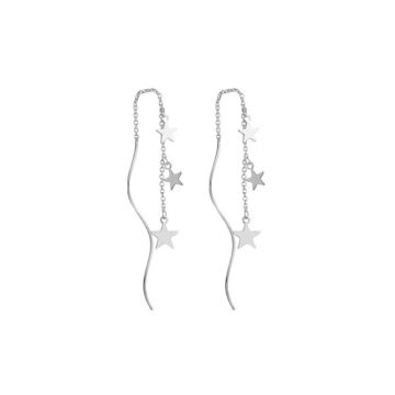 Cercei lungi argint 925, JW1073, model cu stelute, placati cu rodiu