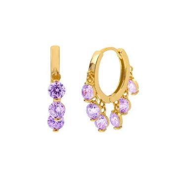 Cercei rotunzi argint 925, JW1059, model elegant cu zirconiu mov, placati cu aur