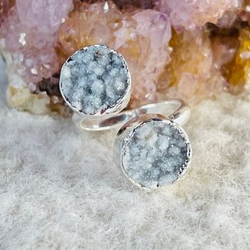 Inel reglabil agat druzy Circles placat cu argint din Brazilia model 4
