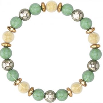 Bratara cu cristale naturale de citrin, pirita si verde aventurin de 8 mm - Bratara feng shui pentru meditatie, noroc, prosperitate