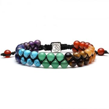 Bratara dubla 7 chakra cu pietre semipretioase naturale cu pigment de culoare de 6 mm ,   Bratara pentru meditatie