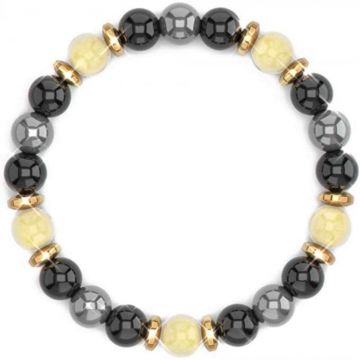 Bratara Feng Shui cu cristale naturale de citrin, hematita si obisidian negru de 8 mm - Generator de bogatie si atractie norocoasa a banilor, prosperitate